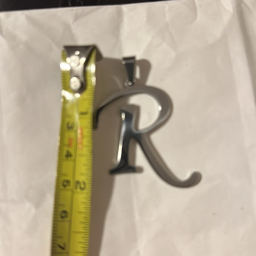 Large R Stainless Steel Initial Pendant - Picture 3 of 3